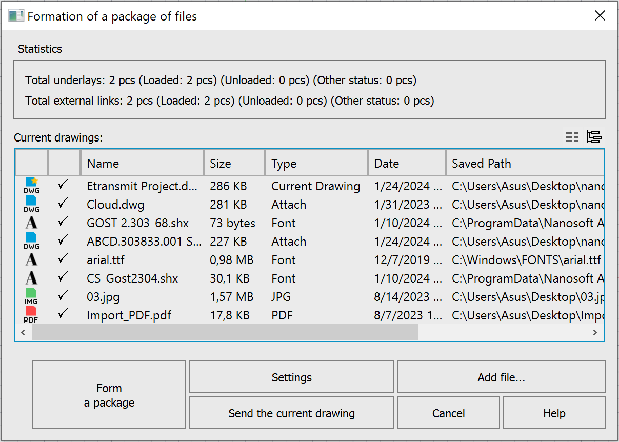 Now the ETRANSMIT command not only creates a package of files for transfer to another user, but also creates a *.eml file and automatically opens it with the mail client installed on the computer